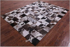 Modern Design Premium Cowhide Leather Carpet with Chevron Pattern, Area Rug (D.Brown/White, 4x6)