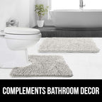 GORILLA GRIP Plush Absorbent Shaggy Chenille Bath Rug Mat for Square Toilet Base with Rubber Backing, Machine Washable Rugs, Soft Microfiber Contour Mats for Toilets, Bathroom Decor, Ivory