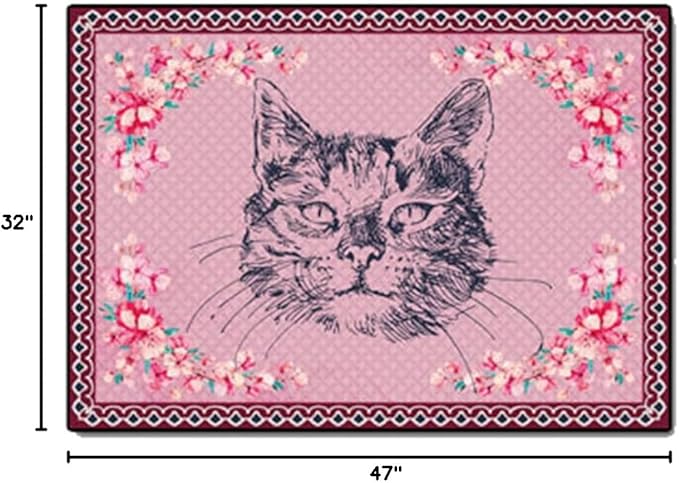 Cartoon Animal Pattern Area Rug Cute Cat Luxury Floral Decor for Carpet Farmhouse Bedroom Living Room Rugs Bathroom Kitchen Runner Mat Indoor Outdoor Non Slip Doormat 2.6' X 4'