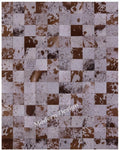 Modern Design Premium Cowhide Leather Carpet with Chevron Pattern, Area Rug (White/Brown, 8x10)