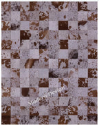 Modern Design Premium Cowhide Leather Carpet with Chevron Pattern, Area Rug (White/Brown, 9x12)