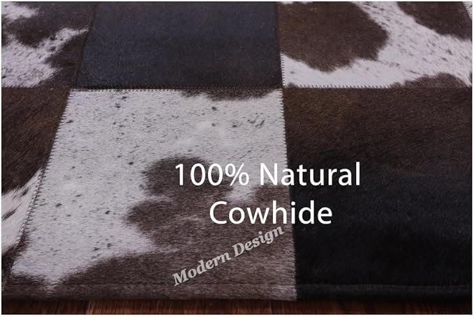 Modern Design Premium Cowhide Leather Carpet with Chevron Pattern, Area Rug (D.Brown/White, 4x6)
