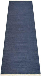 Rugsotic Carpets Hand Woven Flat Weave Kilim Wool ECO-Friendly Area Rugs - 2'6"x8', Runner Shape, Blue Color, Solid Plain Design, Low Pile Handmade 8ft Area Rugs for Living Room, Bed Room (D00111)