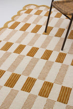Hand-Tufted Wool Area Rug with Scalloped Edges, Neutral Beige Plaid Pattern, Cozy Soft Accent Rug for Living Room, Bedroom, and Nursery, Handmade Decorative Carpet, 1x1 Ft (Sample)