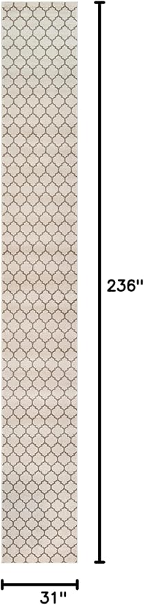 Rugs.com Lattice Collection Rug – 20 Ft Runner Beige Medium Rug Perfect for Hallways, Entryways