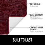 GORILLA GRIP Bath Rug Mat, Thick Soft Absorbent Chenille, Quick Dry Microfiber Mats, Rubber Backing Washable Shower Floor Rugs, US Designed Bathroom Bathmat Home Decor Accessories, 24x17, Burgundy