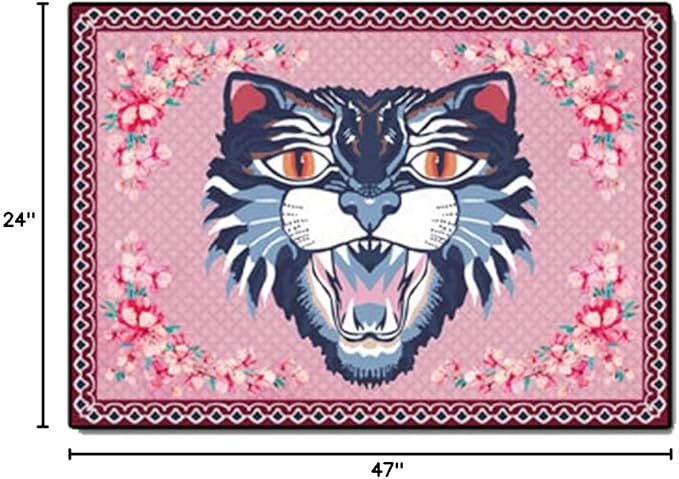 Cartoon Animal Pattern Area Rug Cute Cat Luxury Floral Decor for Carpet Farmhouse Bedroom Living Room Rugs Bathroom Kitchen Runner Mat Indoor Outdoor Non Slip Doormat 2' X 4'