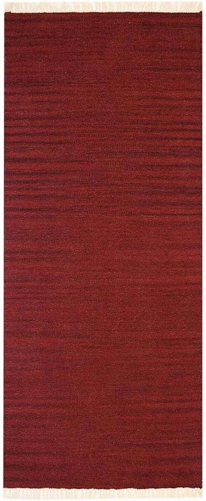 Rugsotic Carpets Hand Woven Flat Weave Kilim Wool 3'x13' Runner Area Rug Solid Burgundy D00111