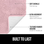 GORILLA GRIP Plush Absorbent Shaggy Chenille Bath Rug Mat for Oval Toilet Base with Rubber Backing, Machine Washable Rugs, Soft Microfiber Contour Mats for Toilets, Bathroom Decor, Lt Pink