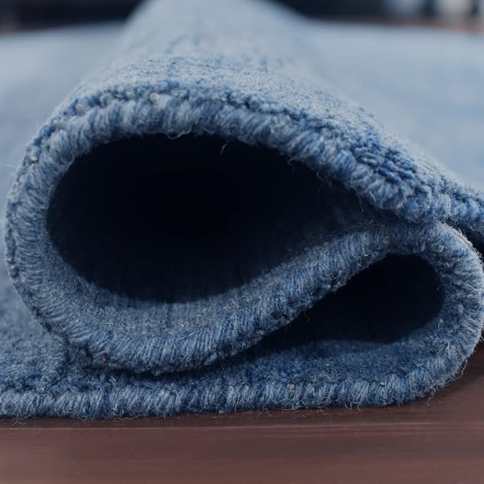 Hand Knotted Loom Wool ECO-Friendly Area Rugs - 8'x8', Octagon, Blue Color, Solid Plain Design, High Pile Thick Handmade Anti Skid Area Rugs for Living Room, Bed Room (L00111)