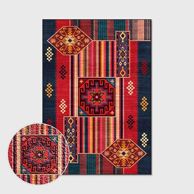 Vintage Boho Area Rugs Multicolor Ethnic Style Geometric Splicing Carpets Bedroom Living Room Kitchen Floor Mats Indoor Outdoor Non-Shedding Runner Rug Home Décor Carpet 5' X 10'