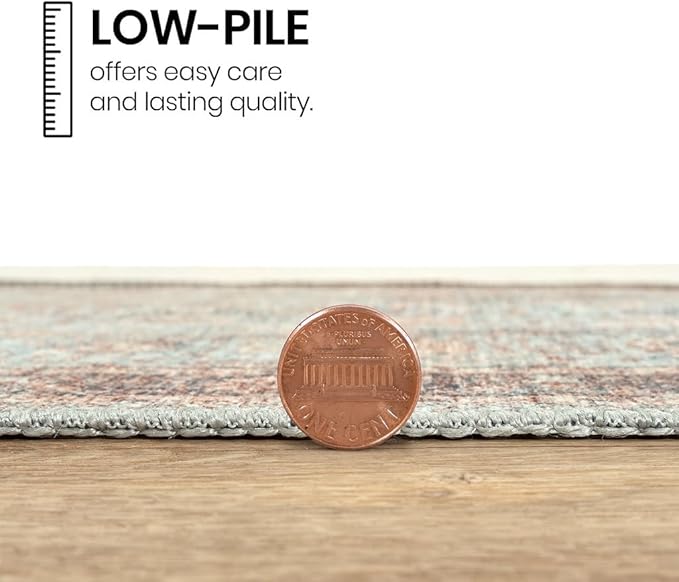 GLN Rugs Traditional Collection - Machine Washable Area Rug, Traditional Washable, Non Slip, Low Pile Chenille Rug, Living Room, Bedroom, Kitchen Rug (9' x 12' Light Blue)