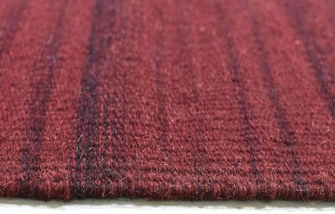 Rugsotic Carpets Hand Woven Flat Weave Kilim Wool ECO-Friendly Area Rugs - 10'x10', Square Shape, Dark Red Color, Solid Plain Design, Low Pile Handmade Rugs for Living Room, Bed Room (D00111)