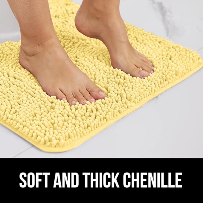 GORILLA GRIP Bath Rug Mat 30x20, Thick Soft Absorbent Chenille, Quick Dry Microfiber Mats, Rubber Backing Washable Shower Floor Rugs, US Designed Bathroom Bathmat Home Decor Accessories, Yellow