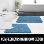 GORILLA GRIP Plush Absorbent Shaggy Chenille Bath Rug Mat for Oval Toilet Base with Rubber Backing, Machine Washable Rugs, Soft Microfiber Contour Mats for Toilets, Bathroom Decor, Blue