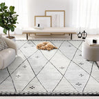 Abani Viva Cream & Grey Area Rug 5' x 8' for Living Room, Bedroom - Farmhouse Diamond Pattern - Durable & Easy to Clean