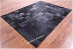 Modern Design Premium Cowhide Leather Carpet with Chevron Pattern, Area Rug (Black, 3x12)