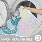 Mermaid with Harp Bath Mat for Bathroom Colorful Fantasy Scales Unicorn Pink Gradient Texture Bath Rugs Door Mat Non Slip Rubber Backed Bathroom Floor Mat for Bathtub Sink Shower 16"X24"