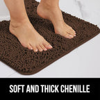 GORILLA GRIP Bath Rug Mat 30x20, Thick Soft Absorbent Chenille, Quick Dry Microfiber Mats, Rubber Backing Washable Shower Floor Rugs, US Designed Bathroom Bathmat Home Decor Accessories, Brown
