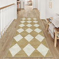 2x6 Runner Checkered Rug for Hallways Brown Washable Long Carpet Non-Slip Low Pile Boho Indoor Accent Throw Rug for Entrance Kitchen Bedroom Dining Laundry