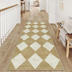 2x6 Runner Checkered Rug for Hallways Brown Washable Long Carpet Non-Slip Low Pile Boho Indoor Accent Throw Rug for Entrance Kitchen Bedroom Dining Laundry