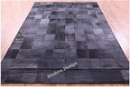 Modern Design Premium Cowhide Leather Carpet with Chevron Pattern, Area Rug (Black, 3x10)