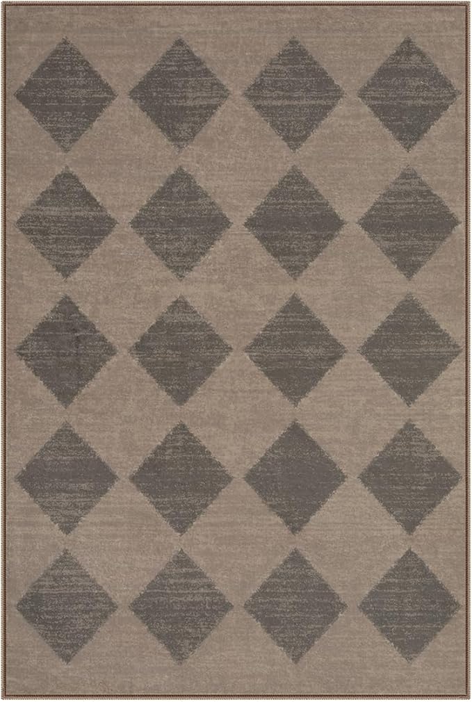 Lahome Checkered Washable 2x3 Brown Kitchen Rugs Non Slip, Small Printed Indoor Door Mat for Entryway, Moroccan Trellis Ultra-Thin Throw Carpet for Bedroom Laundry Entrance Decor (2'x3',Brown)