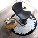Round Black & White Cowhide Leather Area Rug – Modern Geometric Circle Carpet for Bedroom, Living Room, Dining, or Office – Soft, Non-Slip, Washable Accent Floor Rug | 4x4 ft