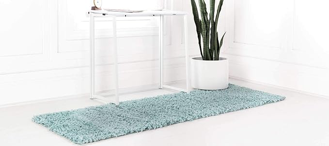Unique Loom Davos Shag Collection Area Rug - Solid (2' 7" x 10' Runner, Aqua)