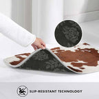Cowhide Bath Mat for Bathroom Farm Animal Brown Cowhide Print Cow Bath Rugs Door Mat Non Slip Rubber Backed Bathroom Floor Mat for Bathtub Sink Shower 20"X32"