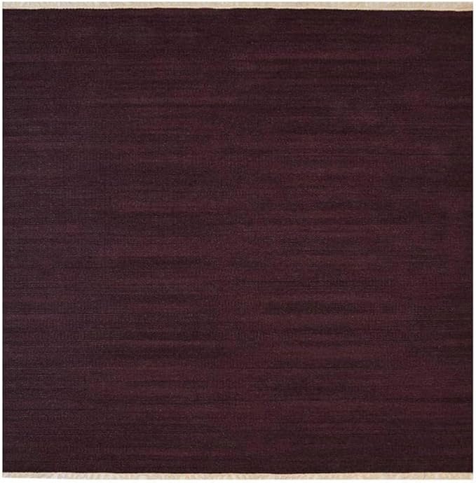 Rugsotic Carpets Hand Woven Flat Weave Kilim Wool ECO-Friendly Area Rugs - 6'x6', Square Shape, Plum Color, Solid Plain Design, Low Pile Handmade Area Rugs for Living Room, Bed Room (D00111)
