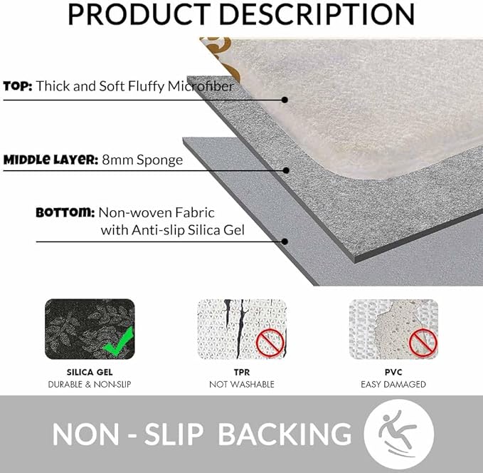 Floral Border Bath Rugs Microfiber Bathroom Mat Soft Plush Shaggy Shower Mat for Bathroom Fluffy Comfortable Water Absorbent Carpet Non-Slip Machine Washable 16"X24"