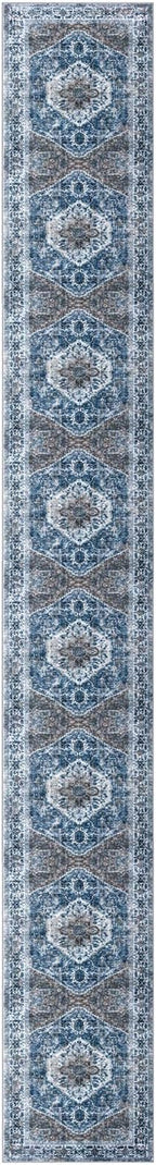 KOZYFLY Runners for Hallways 2.6x20 Ft Extra Long Washable Kitchen Thin Runner Rug Boho Runner Rug for Entryway Indoor Blue Printed Oriental Faux Wool Stair Floor Carpet Runner for Stair Kitchen Hall