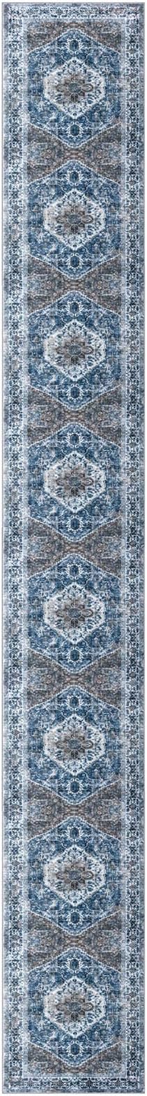 KOZYFLY Runners for Hallways 2.6x20 Ft Extra Long Washable Kitchen Thin Runner Rug Boho Runner Rug for Entryway Indoor Blue Printed Oriental Faux Wool Stair Floor Carpet Runner for Stair Kitchen Hall