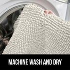 GORILLA GRIP Plush Absorbent Shaggy Chenille Bath Rug Mat for Square Toilet Base with Rubber Backing, Machine Washable Rugs, Soft Microfiber Contour Mats for Toilets, Bathroom Decor, Ivory