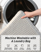 Upgraded Waffle Runner Rug Super Absorbent Non Slip Bath Mats for Bathroom Machine Washable Bathroom Runner Rug with Tassels, Ideal for Hallway Bedroom Laundry Room, 17" x 72", LightGrey & Cream