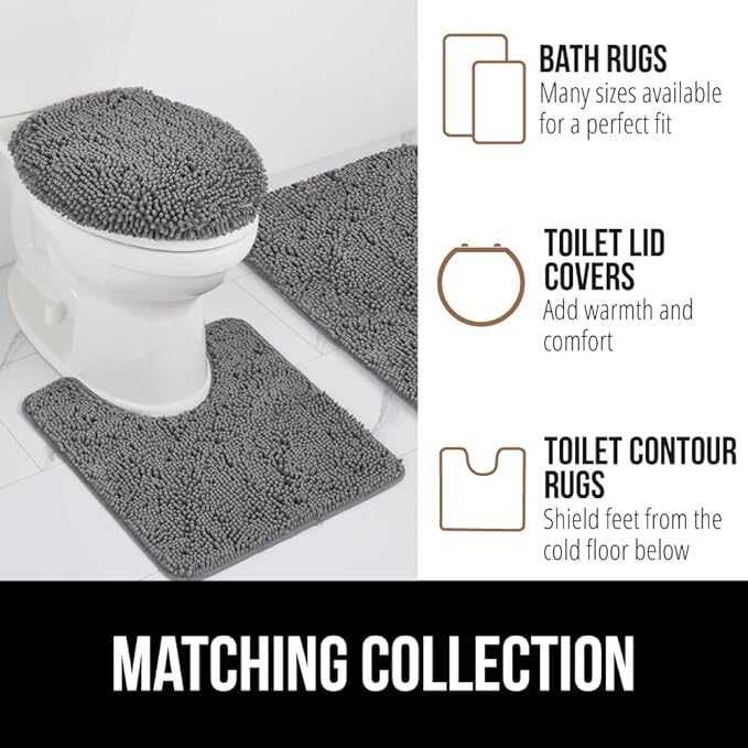 GORILLA GRIP Bath Rug Mat, Thick Soft Absorbent Chenille, Quick Dry Microfiber Mats, Rubber Backing Washable Shower Floor Rugs, US Designed Bathroom Bathmat Home Decor Accessories, 24x17, Grey