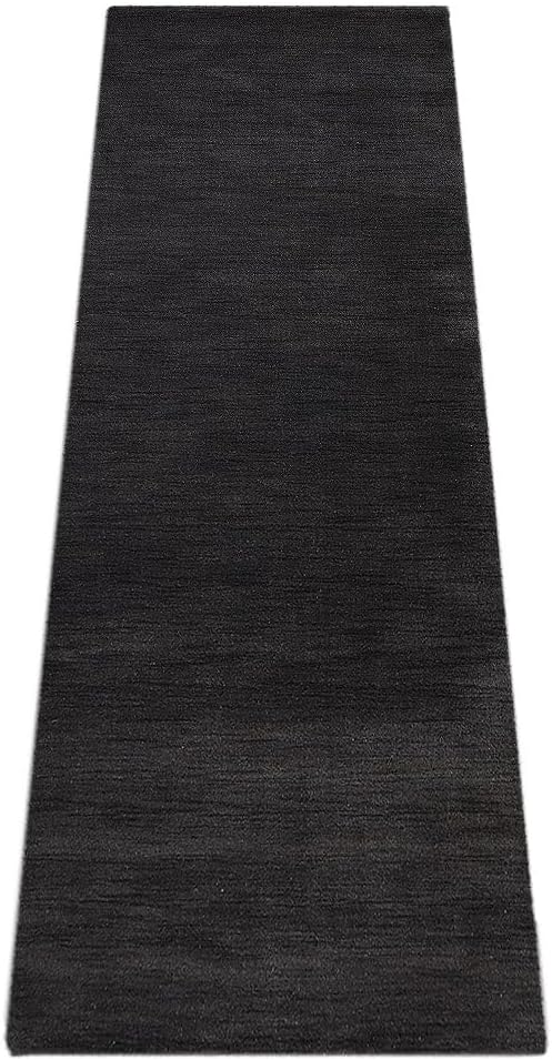 Hand Knotted Loom Wool ECO-Friendly Area Rugs - 2'6''x10', Runner, Charcoal Color, Solid Plain Design, High Pile Handmade Anti Skid Area Rugs for Living Room, Bed Room (L00111)