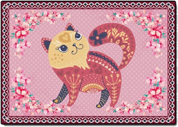 Cartoon Animal Pattern Area Rug Cute Cat Luxury Floral Decor for Carpet Farmhouse Bedroom Living Room Rugs Bathroom Kitchen Runner Mat Indoor Outdoor Non Slip Doormat 4' X 6'