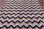 Modern Design Premium Cowhide Leather Carpet with Chevron Pattern, Area Rug (Beige/Black/Grey/Ivory, 6x9)