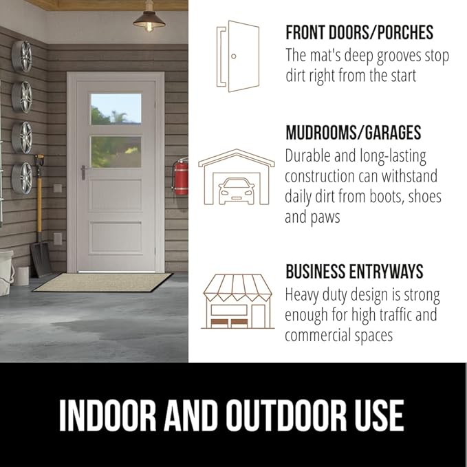 GORILLA GRIP Waterproof Traffic Guard Door Mat, 72x48, Heavy Duty Entryway Mats, Strong Rubber Back Commercial Utility Rugs for Office Hallway, Garage Floor and Home, Low Profile Carpet Runner, Beige