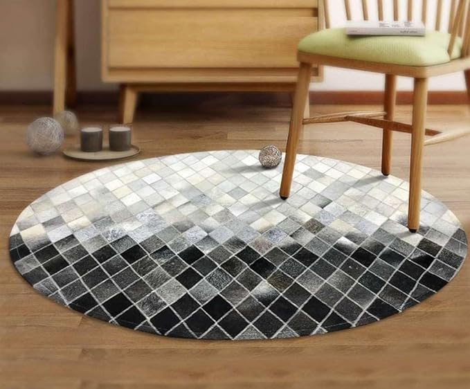 Round Area Rug – Modern Geometric Diamond Pattern Carpet for Living Room, Bedroom, Nursery, Office & Home Décor – Soft Anti-Slip Indoor Floor Mat - (Grey, 5×5ft)