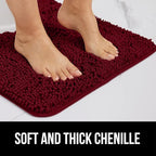GORILLA GRIP Bath Rug Mat, Thick Soft Absorbent Chenille, Quick Dry Microfiber Mats, Rubber Backing Washable Shower Floor Rugs, US Designed Bathroom Bathmat Home Decor Accessories, 24x17, Burgundy