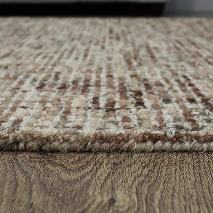 Rugsotic Carpets Hand Tufted Wool ECO-Friendly Area Rugs - 8'x10', Rectangle Shape, Beige & Brown, Solid Plain Design, High Pile Thick Handmade Area Rugs for Living Room, Bed Room (KWC111)