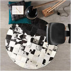 Cowhide Round Leather Rug 6x6 ft – Genuine Hair-On Hide Patchwork Area Rug for Living Room, Bedroom, Kids Playroom, Lounge & Western Home Decor