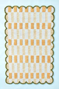 Handmade Scalloped Wool Area Rug - Modern Geometric Pattern, Green-Beige Stripes, Checkered Chevron Design - Soft, Durable Thick Carpet for Living Room, Bedroom (Gold, 8' x 10')