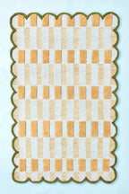 Handmade Scalloped Wool Area Rug - Modern Geometric Pattern, Green-Beige Stripes, Checkered Chevron Design - Soft, Durable Thick Carpet for Living Room, Bedroom (Gold, 8' x 10')