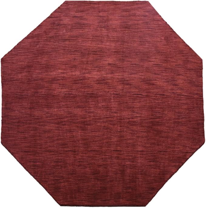 Hand Knotted Loom Wool ECO-Friendly Area Rugs - 6'x6', Octagon, Dark Red Color, Solid Plain Design, High Pile Handmade Anti Skid Area Rugs for Living Room, Bed Room (L00111)
