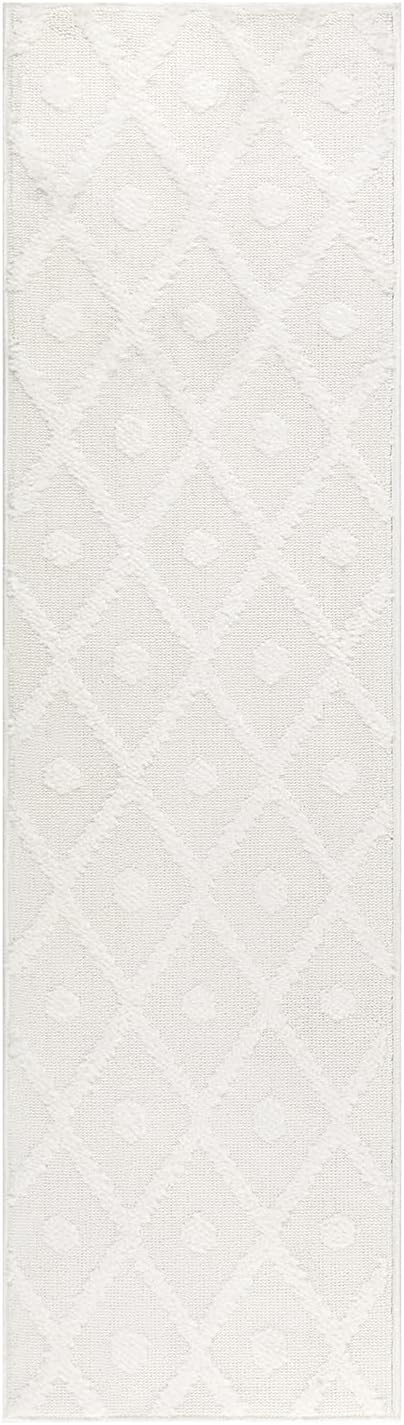 Antep Rugs Palafito 2x10 Geometric Shag Diamond High-Low Pile Textured Indoor Runner Rug (White, 2' x 10')