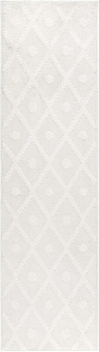 Antep Rugs Palafito 2x7 Geometric Shag Diamond High-Low Pile Textured Indoor Runner Rug (White, 2' x 7')
